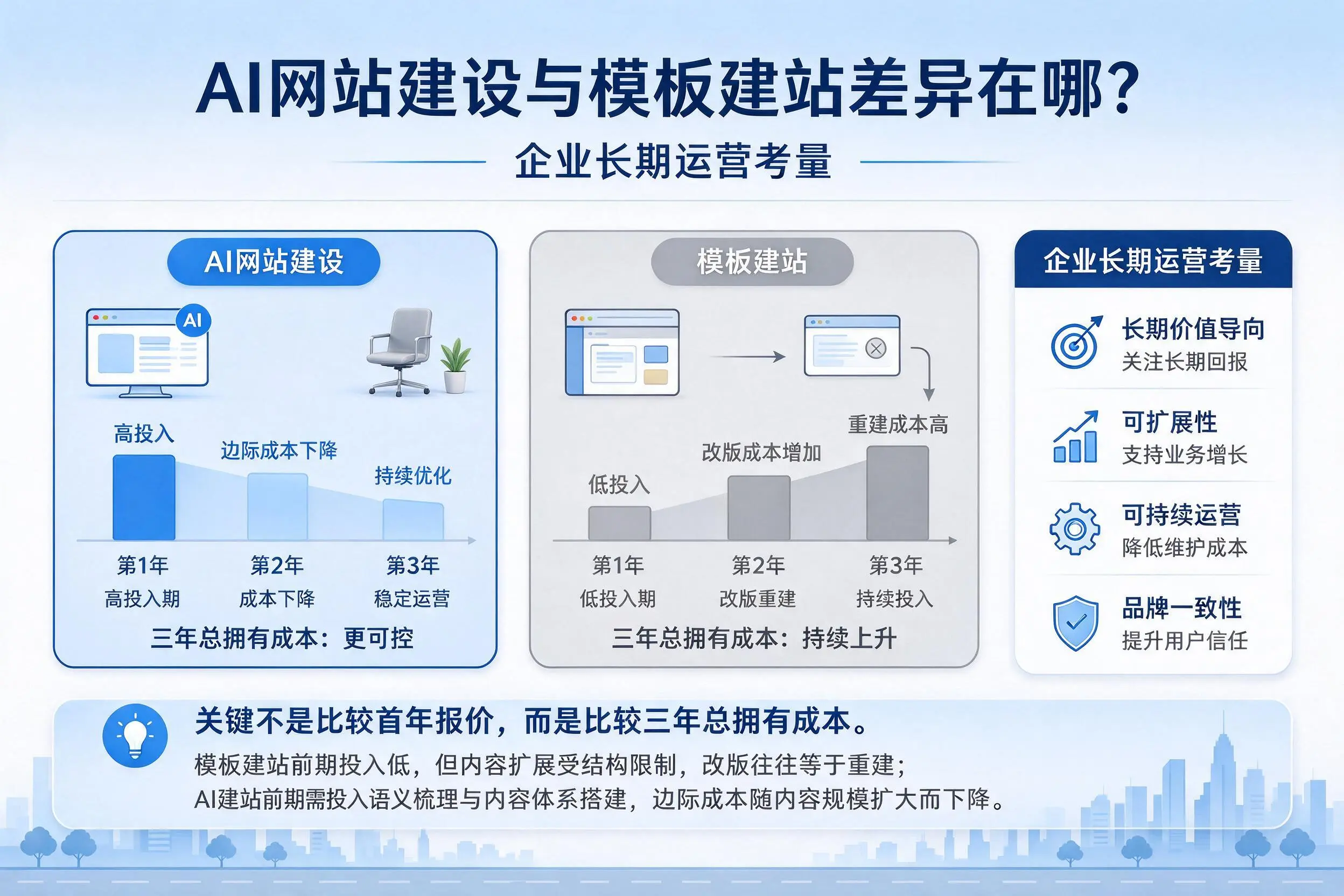 AI网站建设与模板建站差异在哪？哈尔滨企业长期运营考量