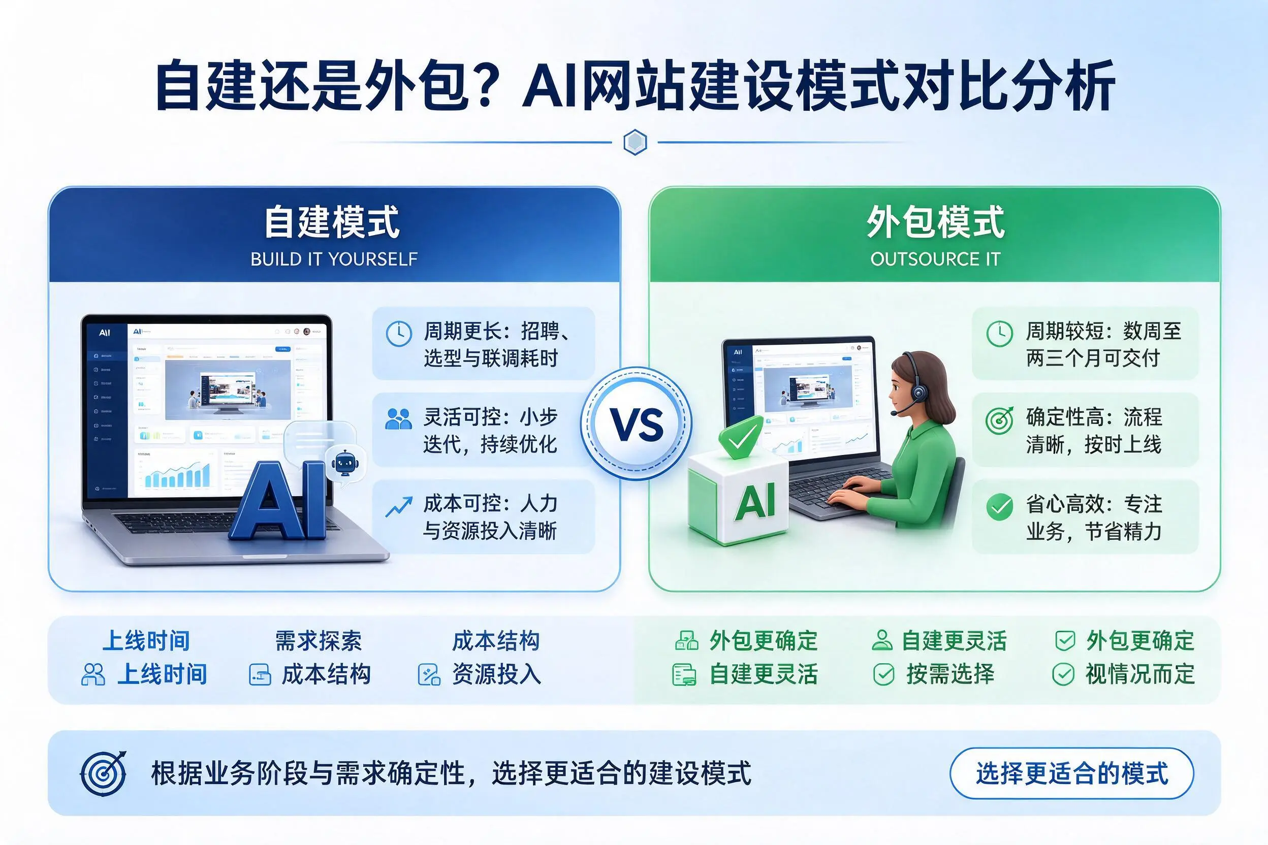 自建还是外包?哈尔滨AI网站建设模式对比分析